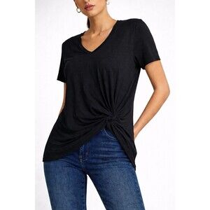 Matty M Black Twist Front V-Neck Short Sleeve Top Size XL Stretch
